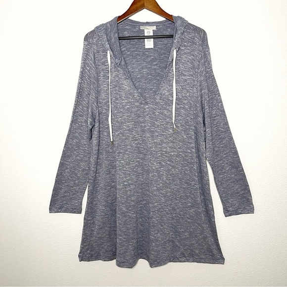 LA BLANCA Indigo Beach Sweater Hoodie swimsuit cover up gray plus size 2X NWT - Picture 2 of 10
